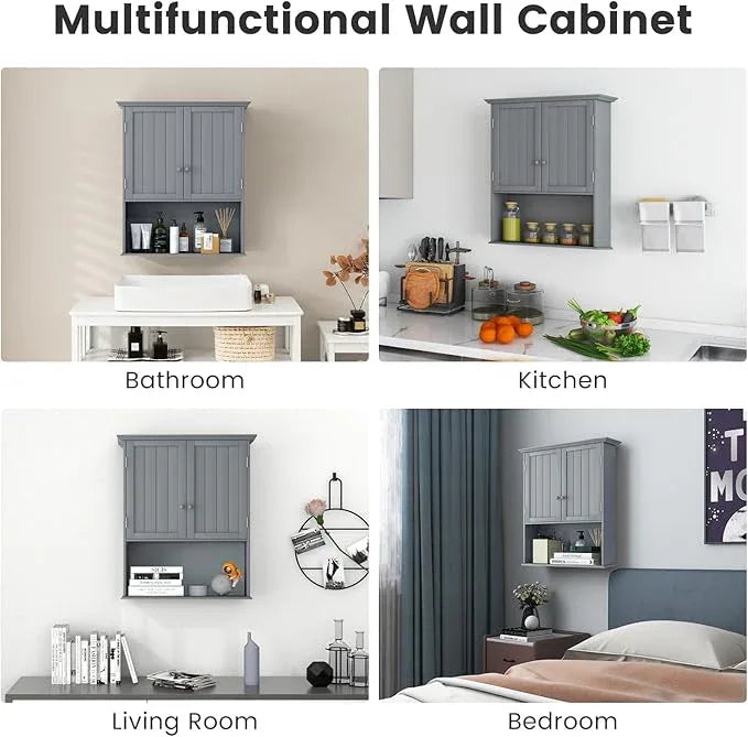 Giantex Medicine Cabinets, Wall Mounted Bathroom Cabinet with Adjustable Shelf, 2-Door, Bathroom Storage Cabinet Over The Toilet, Living Room, Kitchen, Laundry Room, Cupboard (Gray) - ModernBath