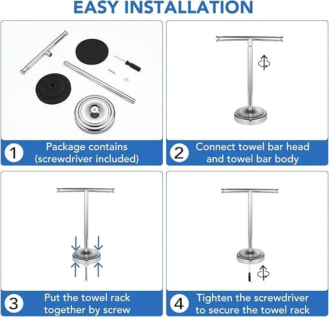 RUMOSE 13 Inch Polished Chrome Towel Stand Hand Towel Holder Bathroom Kitchen Vanity Countertop T-Shape Towel Rack Free Standing Stainless Steel Towel Bar Towel Ring - ModernBath