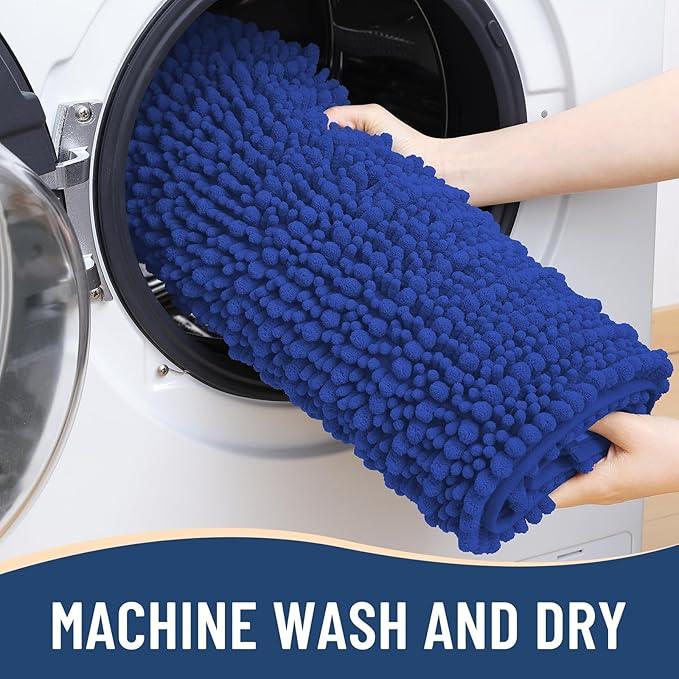 Arotive Luxury Chenille Bathroom Rug Mat, Extra Soft Thick Absorbent Shaggy Bath Rugs, Non-Slip Machine Wash Dry, Plush Bath Mats for Bathroom, Shower and Tub, 30x20, Dark Blue - ModernBath