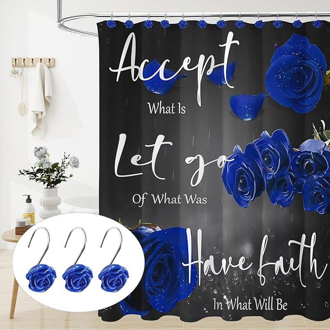 Litabel Rose Flower Shower Curtain Hooks 12PCS,Home Decorative Blue Rose Shower Curtain Hooks Metal Rustproof Cute Rose Flower Shower Hooks Rings Bathroom Shower Rods Decoration Accessories - ModernBath