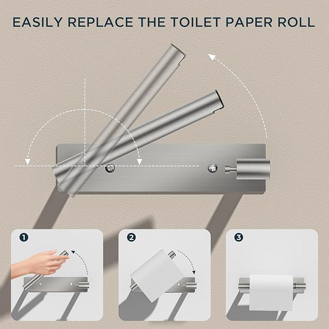 FORIOUS Adhesive Toilet Paper Holder Brushed Nickel, Self Adhesive or Wall Mounted Options, Stainless Steel Rustproof Stick on no Drilling Pivoting Toilet Tissue Roll Holder,2 Pack Stainless Steel - ModernBath
