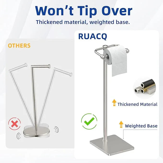 RUACQ Toilet Paper Holder Stand, Bathroom Toilet Paper Roll Holder Free Standing, Toilet Tissue Holder Stand with Post Pivoting Design, Stable Weighted Base, SUS304 Stainless Steel (Brushed Nickel) - ModernBath
