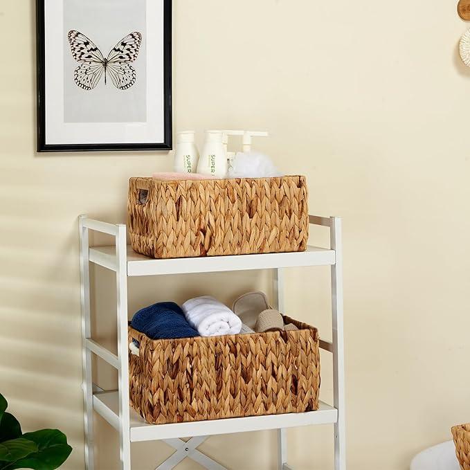 Wicker Baskets 2 Pack, Water Hyacinth Wicker Storage Basket with Handles, Large Rectangular Wickers Baskets for Organizing, Natural - ModernBath