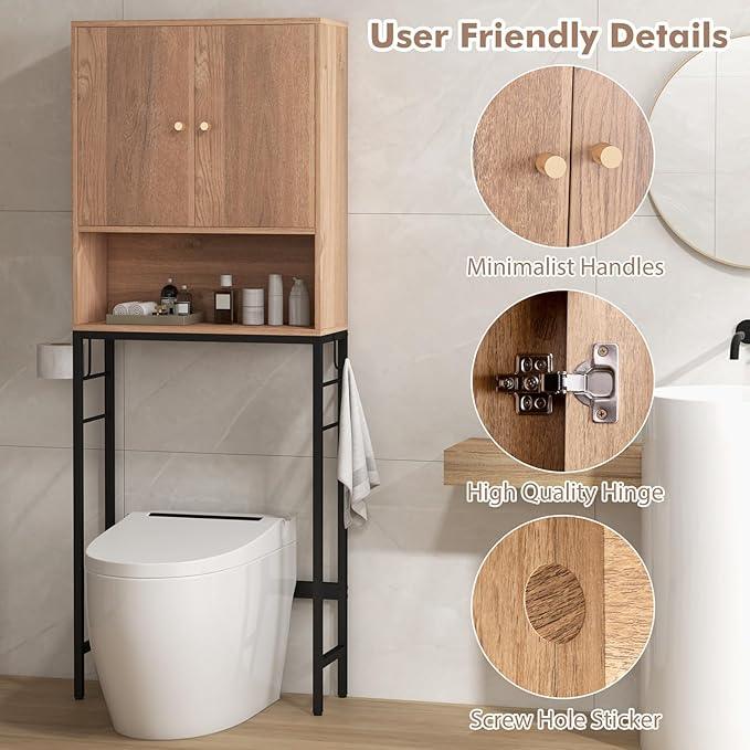 Over-The-Toilet Storage Cabinet, Metal Frame, Adjustable Shelf & Open Compartment, Freestanding Bathroom Organizer for Toilet & Laundry Room - ModernBath