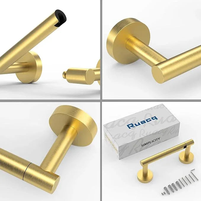 Ruacq Toilet Paper Holder Brushed Gold Double Post Pivoting Round Tissue Holders Roll Holder Hangers Toilet Paper Holders SUS 304 Stainless Steel Modern Wall Mounted - ModernBath