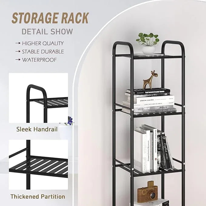 JSB 3 Tier Narrow Bathroom Shelving Unit, Kitchen Storage Rack Organizer Metal Corner Shelf for Living Room Laundry Pantry (Matte Black, 3 Tier) - ModernBath