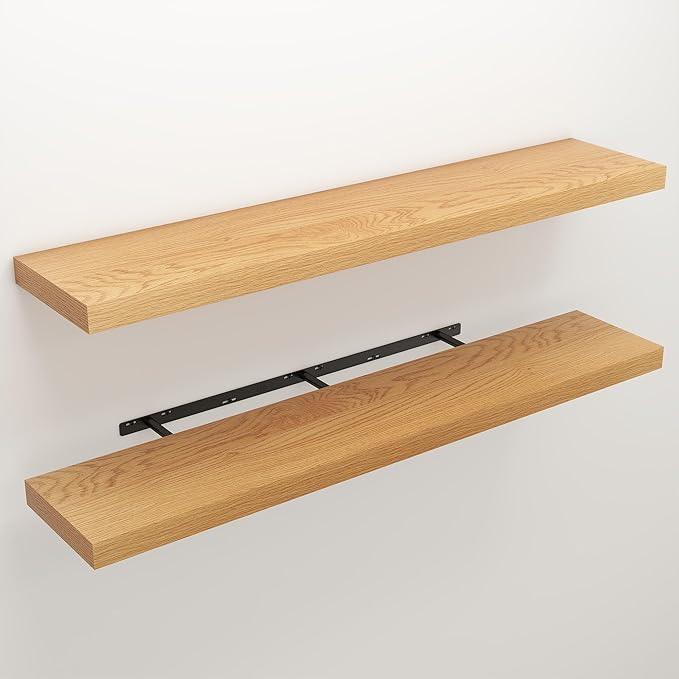 Floating Shelves for Wall, Wall Mounted Rustic Wood Shelves for Bathroom, Bedroom, Living Room, Kitchen, Hanging Shelf for Books/Storage/Room Decor (Oak, 48") - ModernBath