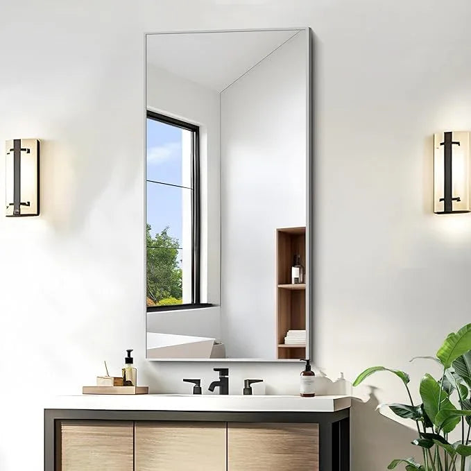 KOCUUY Silver Framed Mirror, 20"x40" Rectangle Bathroom Mirror for Wall, HD Tempered Glass, Anti-Rust Frame, Modern Design for Bathroom, Bedroom, Living Room, Entryway - ModernBath