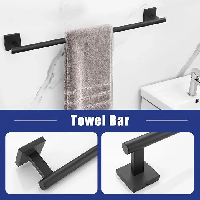 TNOMS 5 Pieces Matte Black Bathroom Hardware Set Black Towel Bar Set for Bathroom SUS304 Stainless Steel Wall-Mounted Towel Racks Set 23.6 Inch - ModernBath