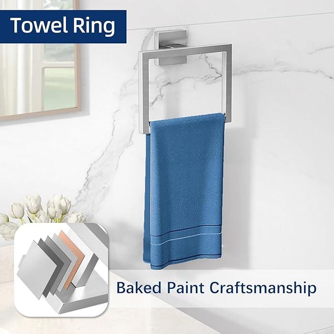 Brushed Nickel Towel Rack for Bathroom Wall Mounted, Bathroom Accessory Set 5-Pieces Bathroom Hardware Set 16In Towel Bar Set - ModernBath