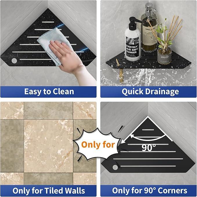 Corner Shower Shelves, Pentagonal Grout in Shelf w/Razor Holding Hole, 304 Stainless Steel Bathroom Shelf (Matte Black) - ModernBath