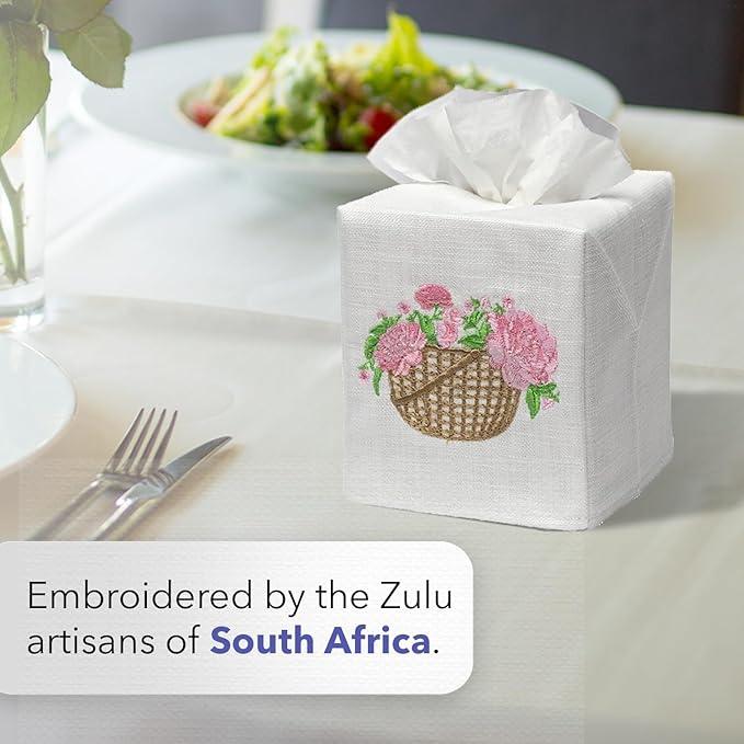 Jacaranda Living Square Tissue Box Cover, Linen/Cotton Fabric Tissue Holder, Decorative Cloth Tissue Cube Cover, Coastal Designs Deck Chair (Blue) - ModernBath