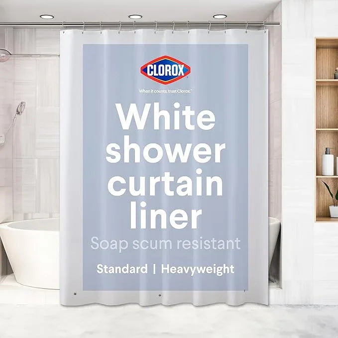 CLOROX Shower Curtain Liner, Premium Lightweight Flexible Waterproof 8g PEVA for Bathroom with Weighted Magnets, Standard Size 72" x 72", White 1 Pack - ModernBath
