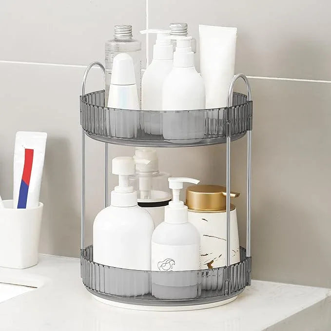 YCIA&DONE 360 Rotating Makeup Organizer and Storage for Vanity Countertop 2 Tiers, High Capacity Cosmetic Skincare Perfume Organizers for Dresser Bathroom Lazy Susan (Smoky Gray) - ModernBath