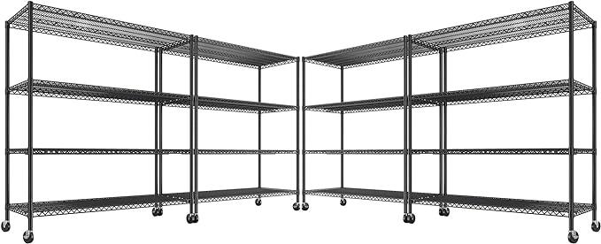 REIBII 55.5''W Heavy Duty Metal Shelves with Wheels - 4PCS Adjustable Garage Storage Rack, 75.6" H X 55.5''W X 24" D - ModernBath