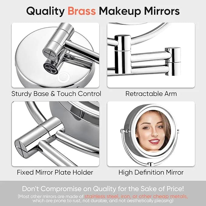 GURUN 8.5 Inch Magnifying Makeup Mirror with 3 Tones Dimmable LED Lights Double Sided Touch Control Rechargeable Vanity Mirror for Bathroom with 10X Magnification M1809DC-T (Chrome/10X) - ModernBath