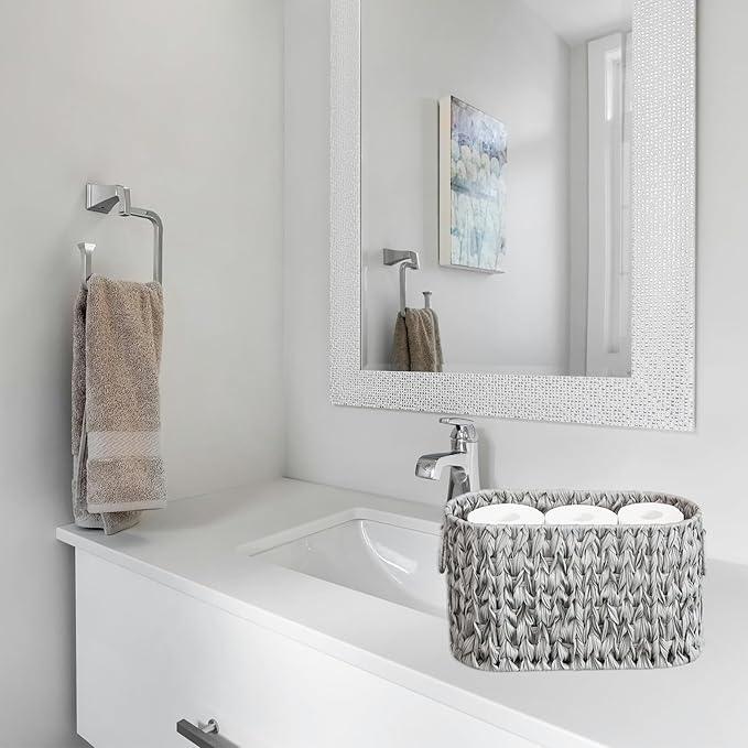PINXIURY Toilet Paper Storage Basket, Bathroom Toilet Organizer, Woven Toilet Paper Holder for 6 Mega Rolls, basket for toilet paper, Bathroom Storage, Magazine Holder for Office, Bedroom, Light Grey - ModernBath