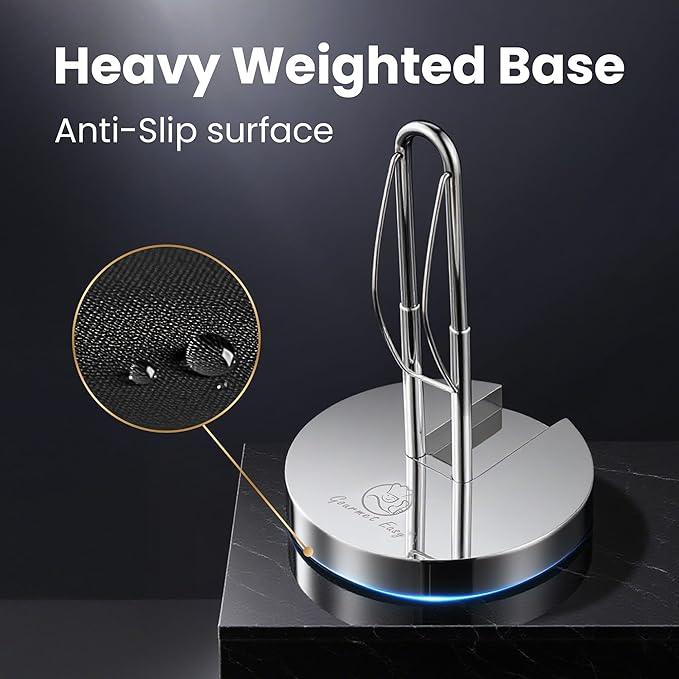 Single Hand Tear Paper Towel Holder, Anti-Slip Kitchen Towels Stand, Adjustable for Various Roll Sizes, Super Space Saver Foldable Stainless Steel Hand Towel Holder, Heavy Duty with 5-Year Warranty - ModernBath