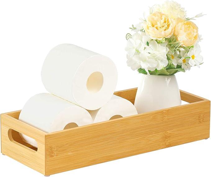 VITVITI Toilet Tray for Bathroom, Bamboo Toilets Paper Storage with Handles, Toilet Paper Tray Holder Organizer Basket for Top Tank/Kitchen Counter Natural,14.9x5.9 Inch - ModernBath