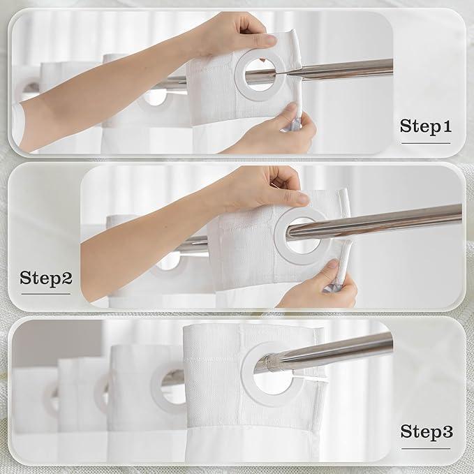 River Dream White Farmhouse Shower Curtain with Snap-in Liner, No Hooks Needed,with Magnets,with Tassels,Water Repellent&Machine Washable,36x74Inch - ModernBath