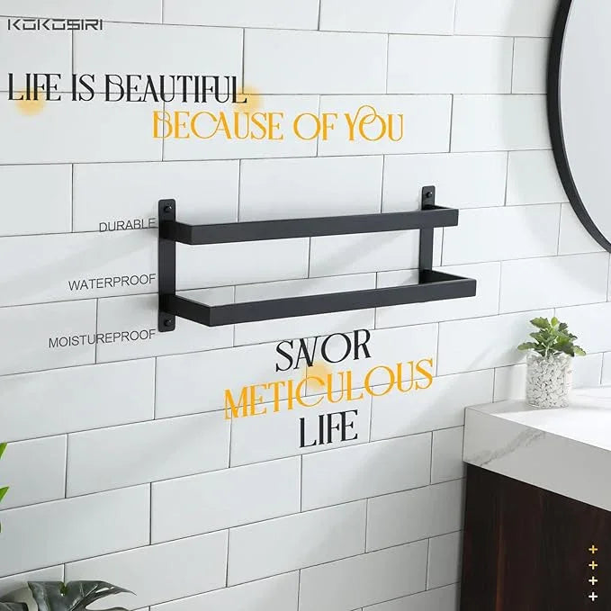 KOKOSIRI Towel Bars Black Bath Towel Holders 20 Inches Bathroom 2-Tiers Ladder Towel Rails Wall Mounted Towels Shelves Rack Stainless Steel, B5008BK-L20 - ModernBath