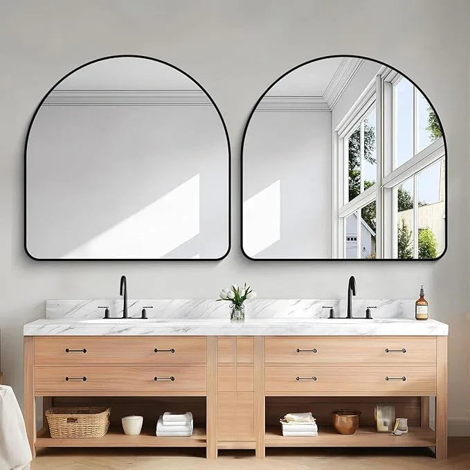 Arched Bathroom Mirror, 30"x30" Black Arched Mirror for Bathroom, Wall Mounted Mirror, Vanity Wall Mirror Metal Frame for Bedroom, Entryway, Living Room, Vertically Hanging - ModernBath