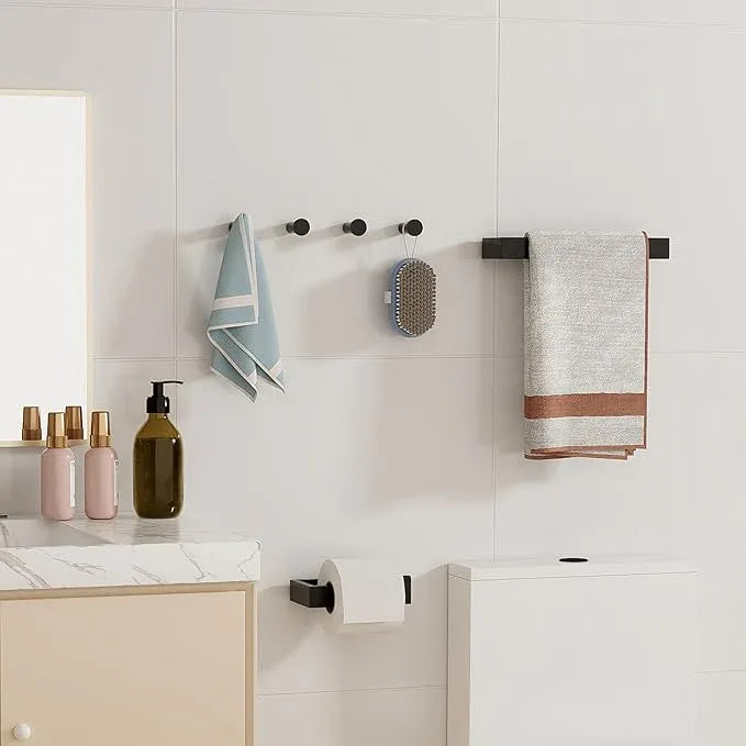 SAYAYO 6-Piece Bathroom Hardware Set Black, Includes 10 Inch Towel Bar, Toilet Paper Holder & 4Pcs Coat Hooks Wall Mount, Towel Racks for Bathroom Accessories Set SUS304 Stainless Steel - ModernBath