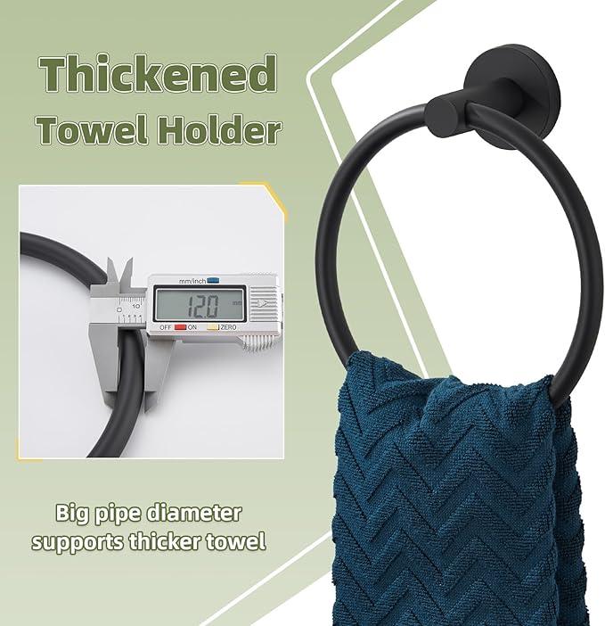 APLusee Round Hand Towel Ring for Bathroom Wall, Solid Stainless Steel Wall Mounted Bathroom Towel Holder, Modern Matte Black - ModernBath