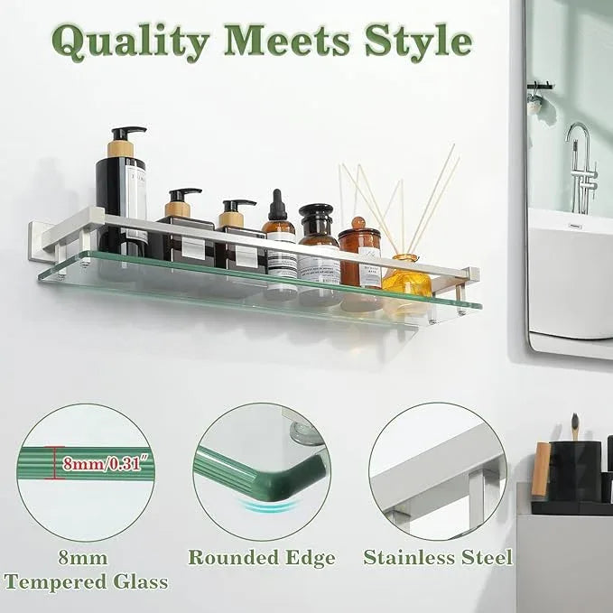 Alise Bathroom Shelf Wall Mounted, Brushed Nickel Large Capacity Glass Shelf for Bathroom, 24 inch - ModernBath