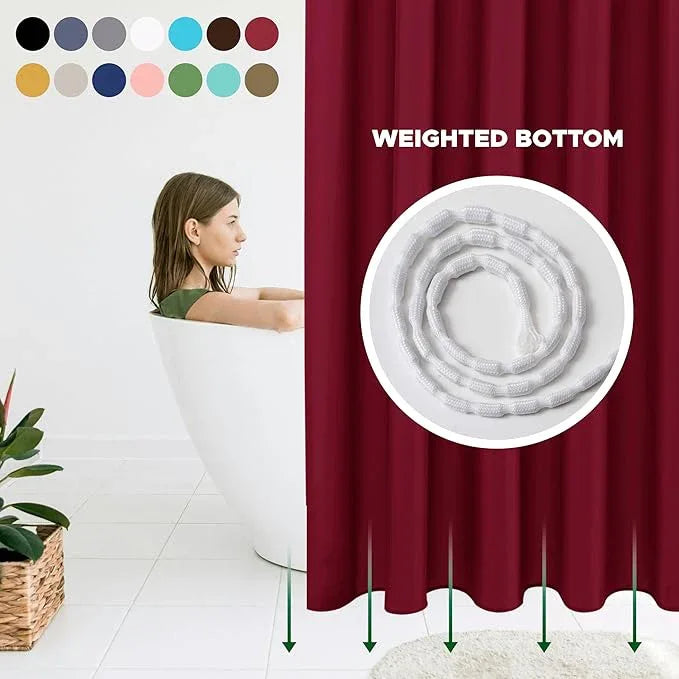 Biscaynebay Extra Long Fabric Shower Curtain Liners 72" Width by 84" Length, Burgundy Water Resistant Bathroom Curtains Rust Resistant Grommets Top Weighted Bottom Machine Washable - ModernBath