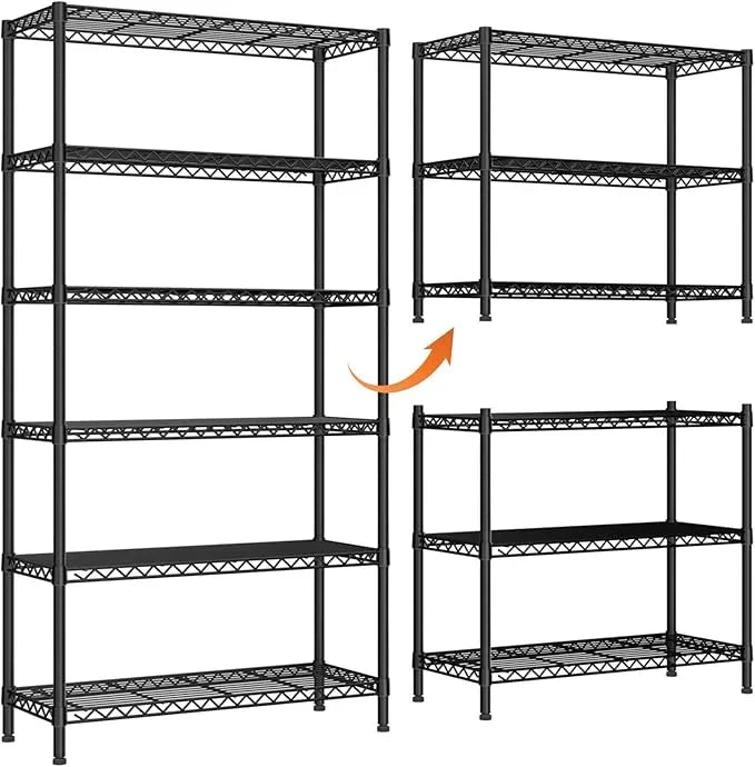 6 Tier Adjustable Storage Shelves,Heavy Duty Metal Utility Shelf 1500LBS Capacity Wire Shelving Unit Organizer Rack for Home Kitchen Pantry Room 14" D x 36" W x 72" H Black - ModernBath