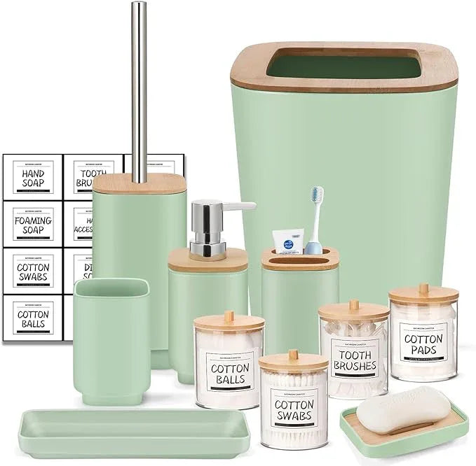 IMAVO Bathroom Accessories Set,Green Bathroom Set,11 Pieces Bathroom Accessory Set,Trash Can for Bathroom Accessories Décor and Housewarming Gifts - ModernBath