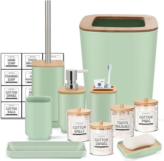 IMAVO Bathroom Accessories Set,Green Bathroom Set,11 Pieces Bathroom Accessory Set,Trash Can for Bathroom Accessories Décor and Housewarming Gifts - ModernBath