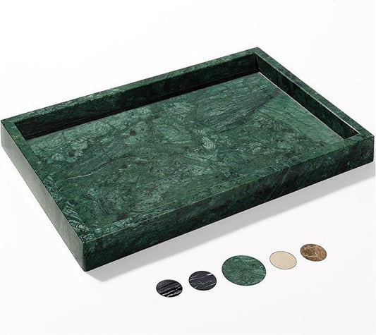 Real Natural Marble Tray for Bathroom, Genuine Marble Stone Vanity Tray, Luxury Storage Trays for Kitchen, Vanity, Home Decor, Dresser, Non-Resin/Non-Ceramic, 12"x 8"x 1.2", Dark Green - ModernBath