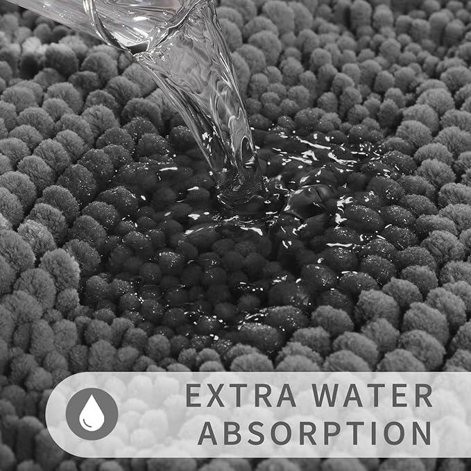 Yimobra Toilet Rugs U Shaped Washable 24 x 20, Non Slip and Super Absorbent Toilet Mat, Quick Dry, Ultra Luxury Microfiber Chenille Plush Fluffy Contour Bath Rugs for Toilet Base, Dark Gray - ModernBath