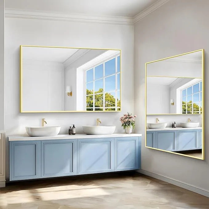 COFENY 40x60inch Gold Bathroom Mirror, Gold Rectangle Mirror with Frame, Large Rectangular Wall Mirrors for Bathroom, Living Room, Hair Salon, Big Farmhouse Mirror Hang Horizontal/Vertical - ModernBath