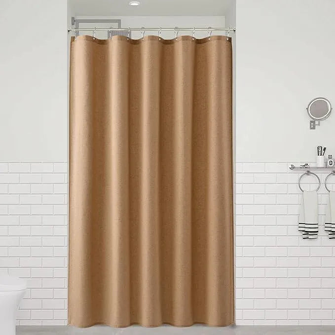 Naturoom Camel 60 Inch Shower Curtain - Stall Narrow Half Linen Ultra Thick Fabric Shower Curtain Set with Hooks, Boho Farmhouse Rustic RV Camper Bath Curtains for Bathroom, 60x72 - ModernBath