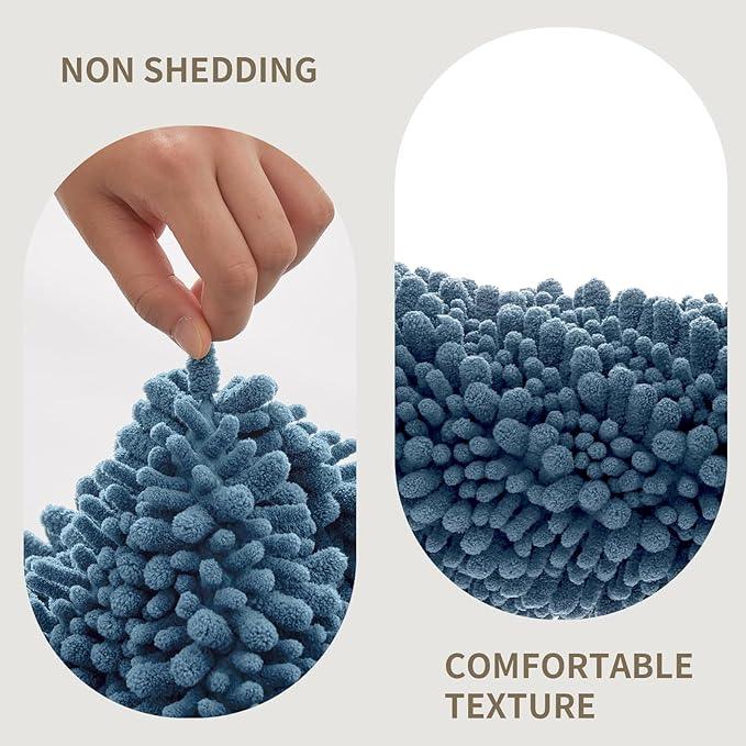 Ruggnovea Chenille Bathroom Rugs Non Slip Washable 44x24, Extra Thick Soft Absorbent Chenille Bath Mat, Non-Slip Barrier Backing, Quick Dry Machine Washable Bath Mats Tub, Shower,Floor/Sink,Blue - ModernBath