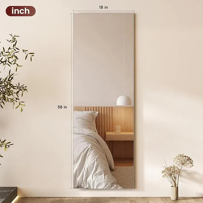 Kosmonia 58x18 Frameless Full Length Silver Coating Mirror w/Distortion Free, HD Reflection &Anti Desilvering, Tempered Glass & Shatter Proof Film Doubling Safety, Easy Setup w/Stand, Wall/Standing - ModernBath
