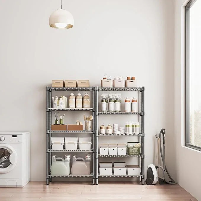 1250 lbs 5 Tier Shelf Metal Storage Shelves Shelving Wire Rack Heavy Duty Closet Organizers for Garage Kitchen Bathroom Laundry Chrome 13.8" D x 29.5" W x 59.5" H - ModernBath