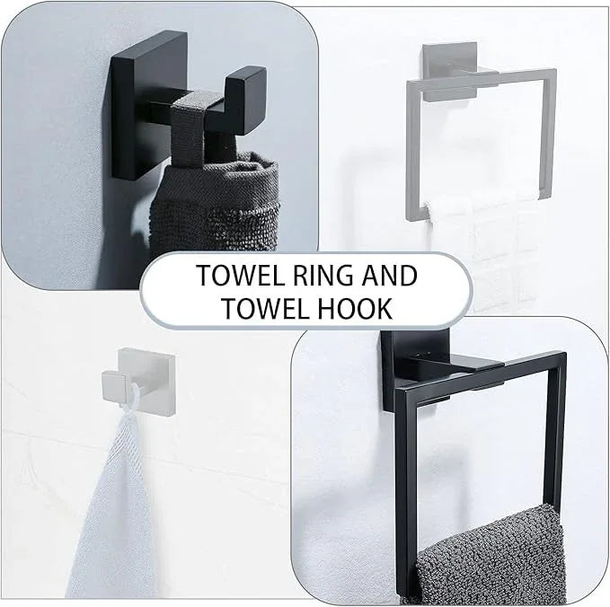 Matte Black Bathroom Accessories Bath Accessories Set Towel Racks for Bathroom Towel Holder Black Bathroom Hardware Set Black Bathroom Towel bar Sets Stainless Steel Bath Accessories kit 23.6 Inch - ModernBath