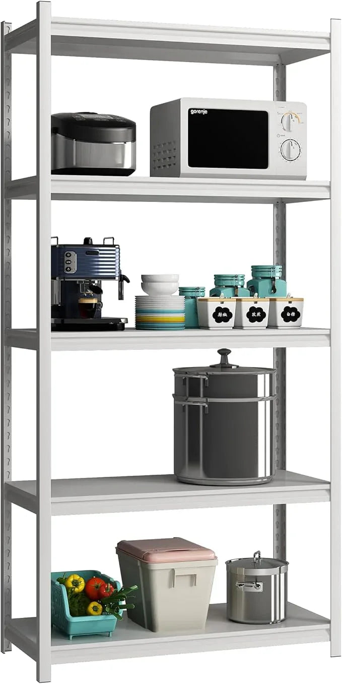 5 Tier Metal Storage Shelves Adjustable Garage Shelving, Heavy Duty Industrial Utility Rack Organization for Kitchen, Pantry, Closet, Garage, Office (White) - ModernBath