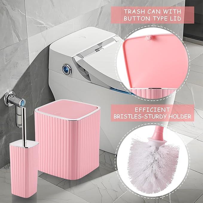 XLHOMO Pink Bathroom Accessories Set - Gorgeous Bathroom Set, 10PC Bathroom Accessory Set, Toilet Brush, Trash Can, Qtip Holder Dispenser & Soap Dispenser - ModernBath