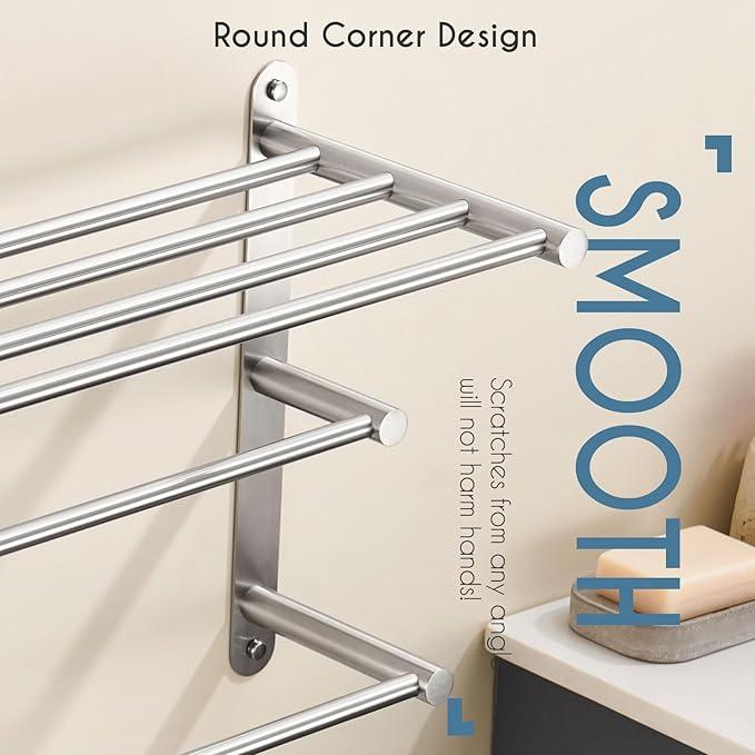KOKOSIRI 3 Tier Bath Towel Bar 24 Inch Wall Mounting Rack with Towel Bars Towel Shelf with Single Towel Bar Bathroom Ladder, Brushed Steel, B5003BR - ModernBath