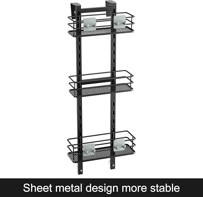 Orimade Adjustable Hanging Over the Shower Door Caddy with Hooks, Bathroom Organizer Shelf Storage Rack,No Drilling Rustproof Basket for Inside Shower, Matt Black 3 Tier - ModernBath