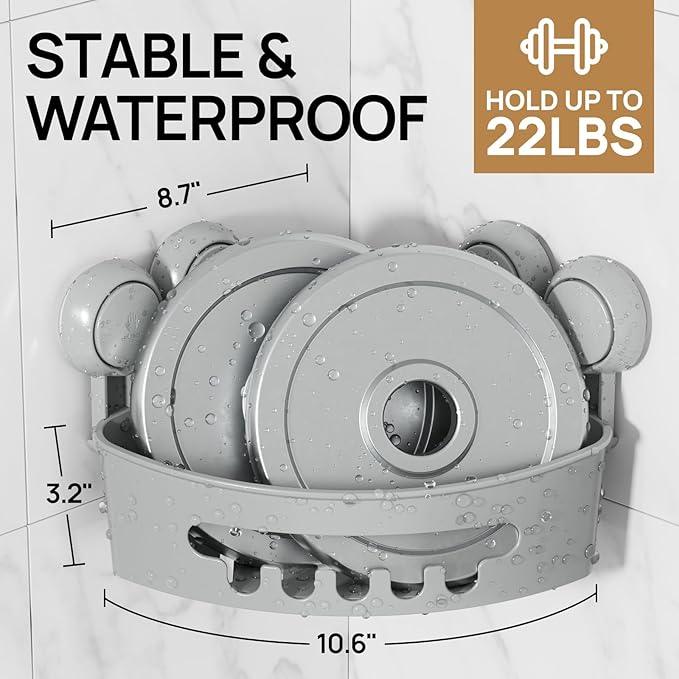 LEVERLOC Corner Shower Caddy Suction Cup, shower shelves suction cup, 2 Pack Basket Powerful Bathroom, Waterproof & Oil-proof Organizer for Kitchen, No-Drilling Removable (Grey) - ModernBath