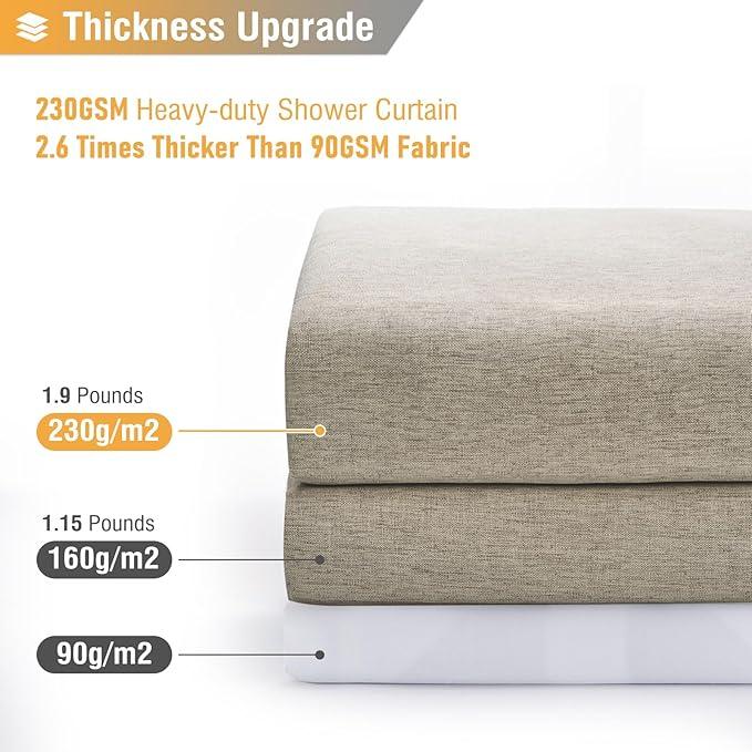 BTTN Stall Fabric Shower Curtain - 60x72 Inch Linen Textured Heavy Duty Cloth Bath Curtain Set with 10 Plastic Hooks, Narrow Waterproof Neutral Curtains for Bathroom Showers and Bathtubs - Khaki/Tan - ModernBath