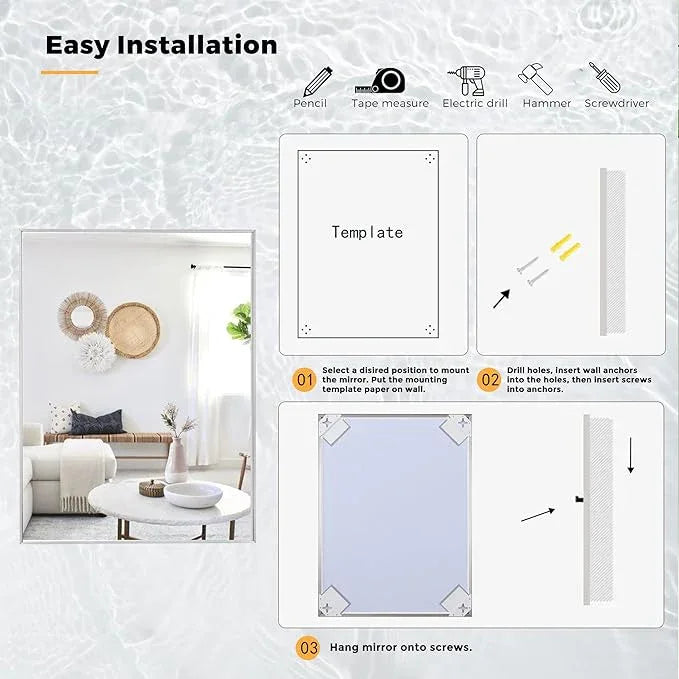 Bonverre 24x40 Inch Nickel Bathroom Mirror for Wall, Aluminum Frame Rectangle Rectangular Vanity Mirror, Modern Large for Bedroom, Living Room, Horizontal or Vertical - ModernBath