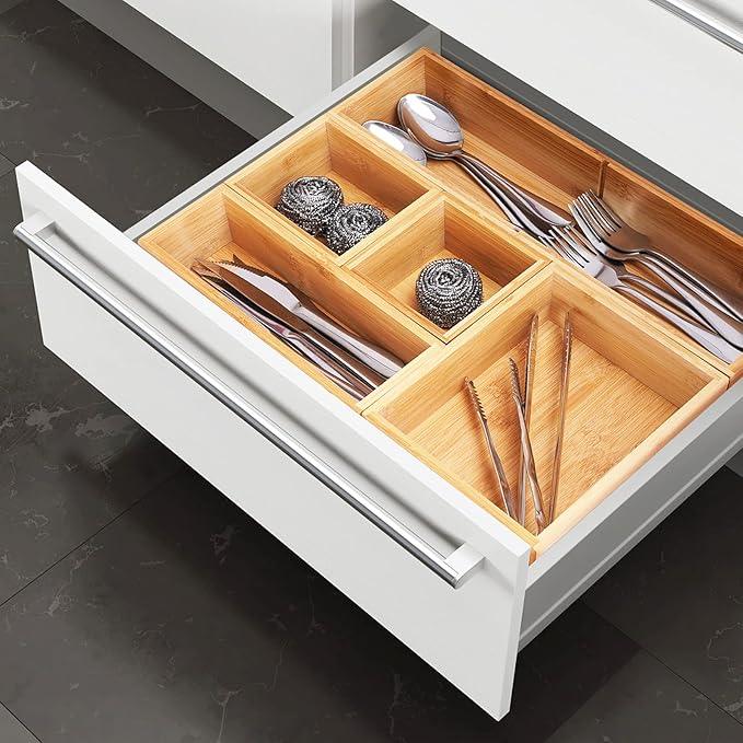 Fabsome Bathroom Drawer Organizer, Bamboo Box Bin for Junk Vanity Desk Makeup Drawer, Small Wooden Container Tea Storage Organization Tray for Kitchen Office, Set of 5 - ModernBath