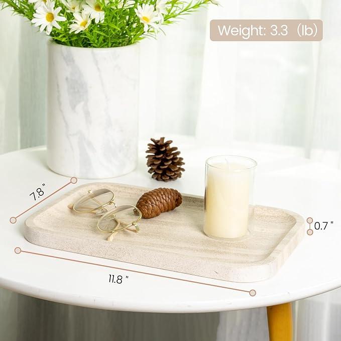 Karibiber Marble Vanity Tray, Bathroom Tray Countertop, Decorative Dresser Organizer, Perfume, Jewelry Holder, Beige Stone Serving for Kitchen Sink Storage(MOCA Cream) - ModernBath